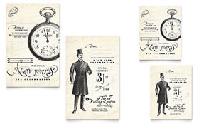 Vintage New Year's Party - Note Card Template